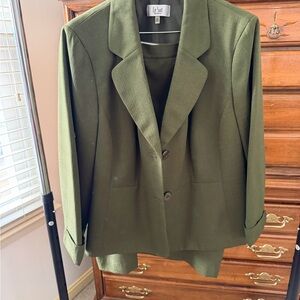 Le Suit Olive Green Blazer and Skirt Ensemble